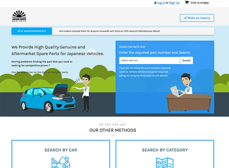 Japan Parts Worldwide e-commerce store — WooCommerce development by WebArrow